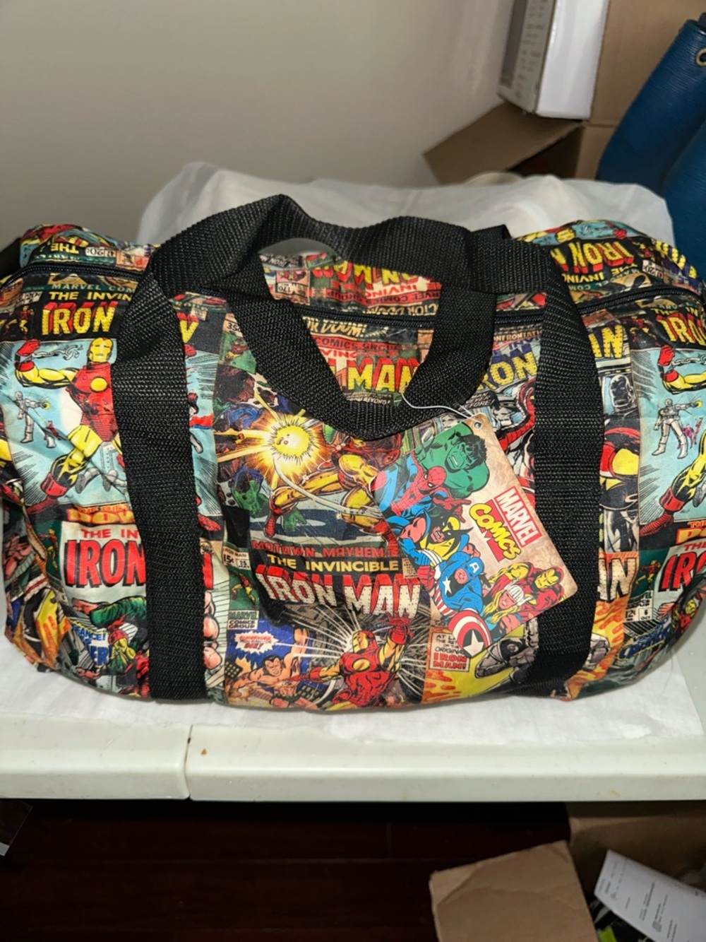Marvel Iron Man Comic Print Duffel Bag - Red, Yellow, Blue, Black NWT